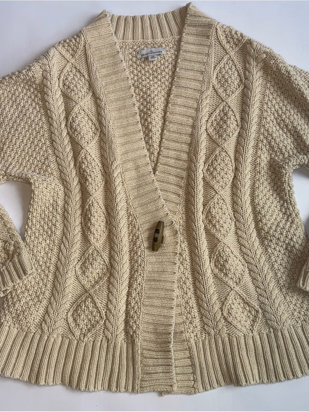 L.L.Bean Signature Women’s XS Cream Cable Knit 100% Cotton Cardigan Sweater